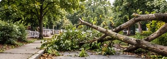 Fallen tree branches blocking a public path